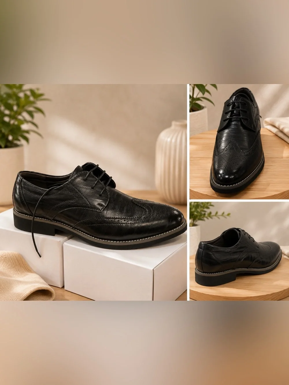 Classic Black Men's Wingtip Dress Shoes - Lace-Up Brogue